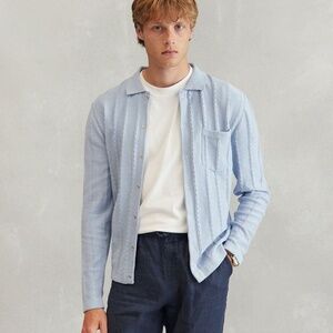 Percival button down polo mini cable knit. Sky blue